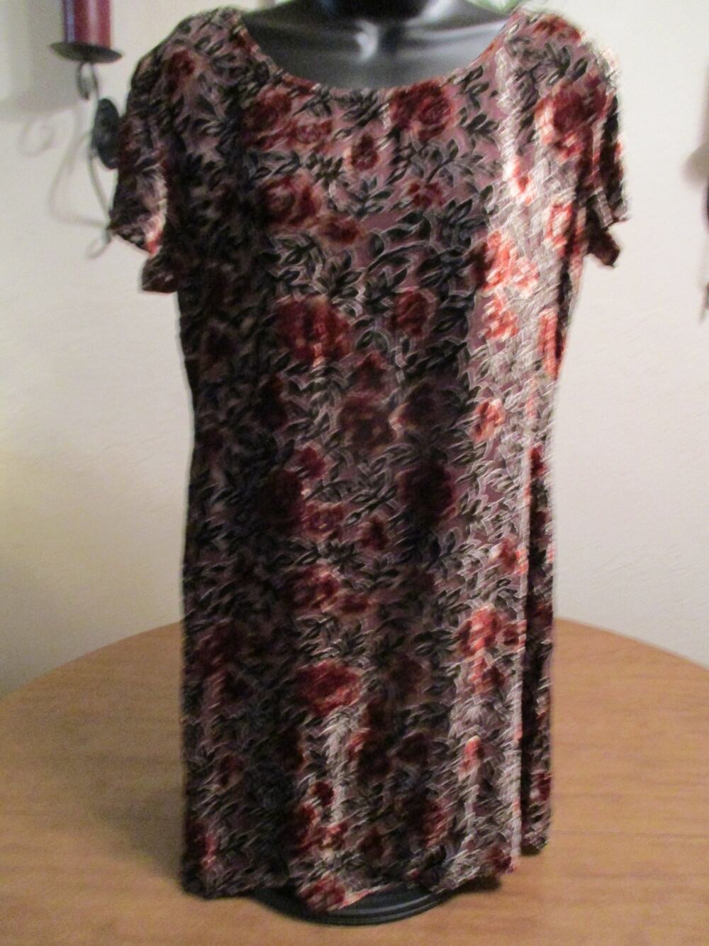 COLDWATER CREEK SHEER FLORAL RED GREEN MINI DRESS 10P